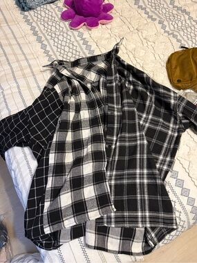 Fashion Nova Black and White Plaid Button Down Shirt